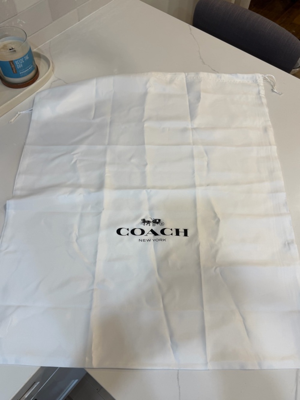 Coach White Drawstring Logo Dust Bag